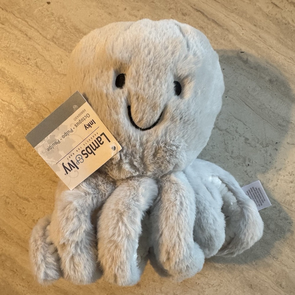 Lambs & Ivy Ocean Blue Plush Gray Octopus Stuffed‎ Animal Toy - Inky NWT